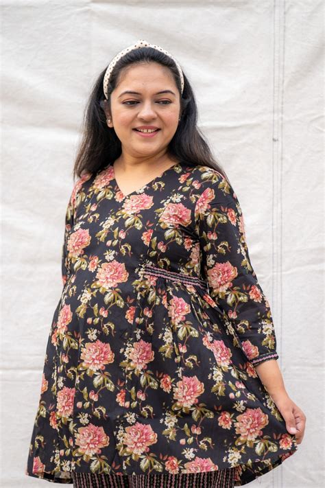Naina Black Maternity and Nursing Cotton Lounge Wear Set