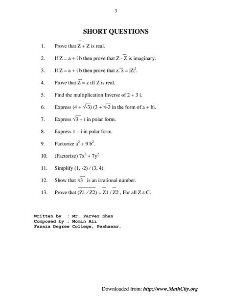 SOLUTION: Mathematics Mcqs short questions part1 - Studypool