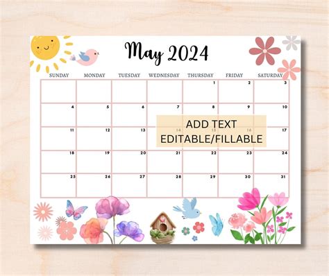 Buy EDITABLE May 2025 Calendar, Printable Calendar 2025, Monthly ...