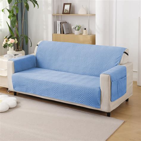 HOKIPO Polyester Quilted 3 Seater Sofa Cover Mat with Pockets, Blue (In ...