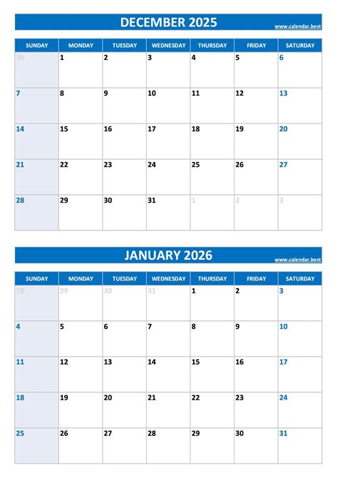 Printable December 2025 and January 2026 Calendar - Free PDF & JPG ...