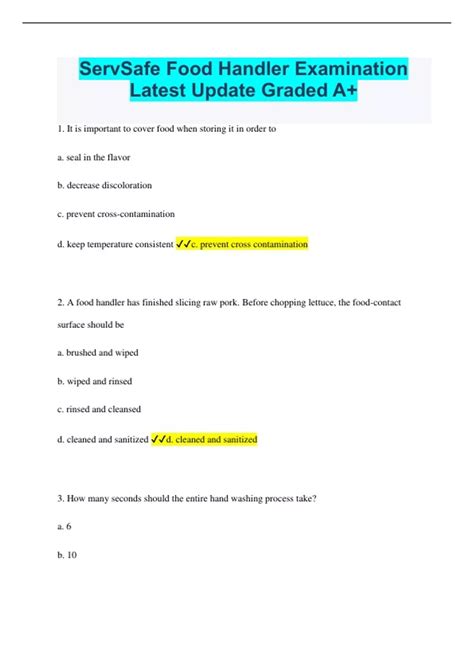 ServSafe Food Handler Examination questions with correct answers Latest ...