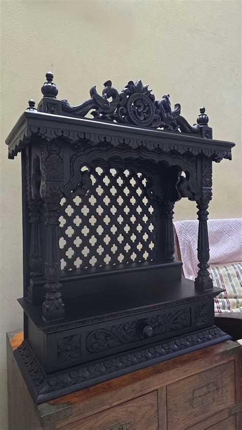 Teak Wood Pooja Temple with OM Design & Carved Roof – Premium Wooden M ...