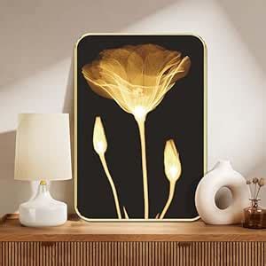 SAF Golden Floral Wall Painting | Glowing Flower Artwork with Black ...