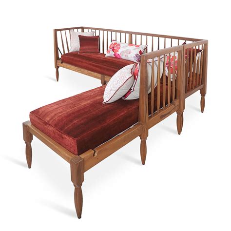 Iste Teakwood Bench with Red Fabric – Alankaram