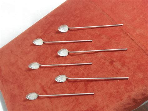 Italian Art Deco Spoons with Straw, 1940s, Set of 6 for sale at Pamono