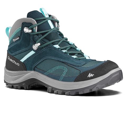 Women’s waterproof mountain walking boots - MH100 Mid - Turquoise ...