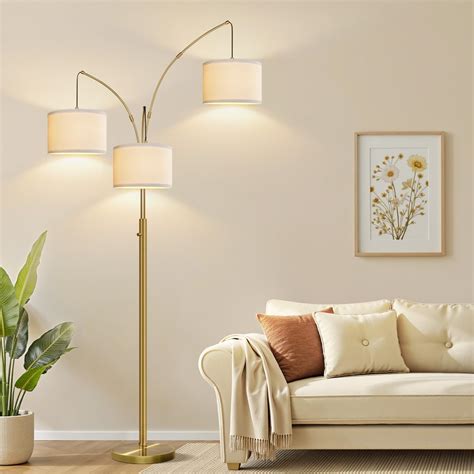 Nintiue Dimmable Floor Lamp - 3 Lights Brass Arc Floor Lamps for Living ...