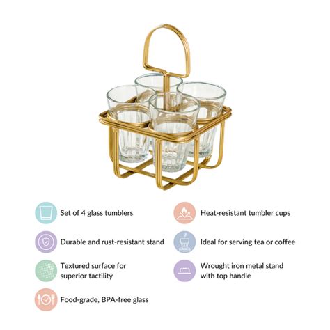 Cutting Chai Glass Set Of 4 With Gold Metal Stand Online - Premium Tea ...