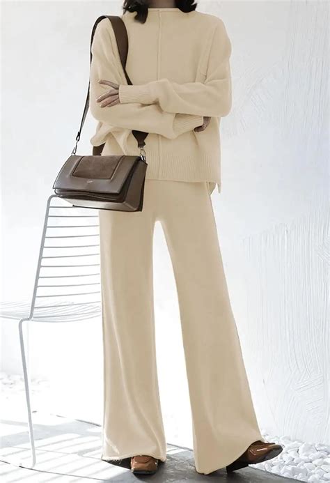 Winter Luxury Women Sweater Tops Wide Leg Pants Set Outfits Slouchy ...