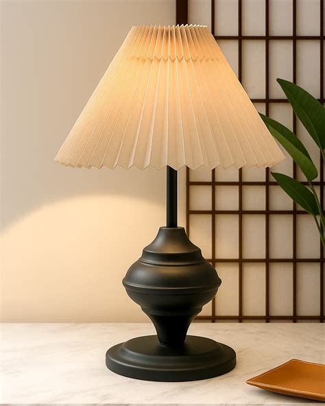 Bedside Black Metal Table Lamp with Fabric Shade, E27 holder, Urn, Ple ...