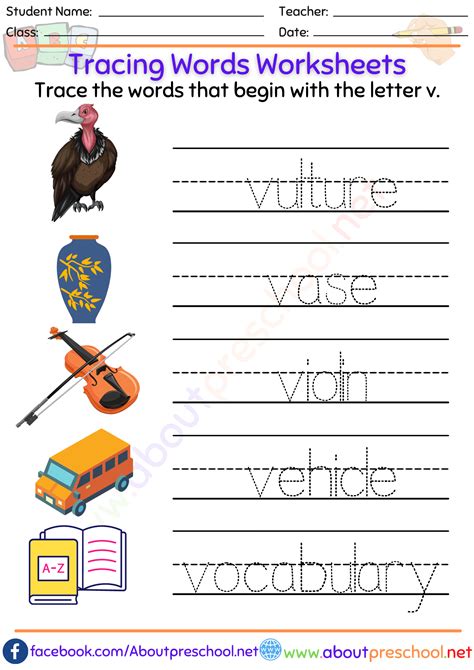 Tracing Words Worksheets-v - About Preschool