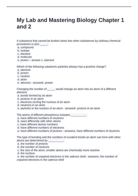 My Lab and Mastering Biology Chapter 1 and 2 Questions and Answers 2024 ...