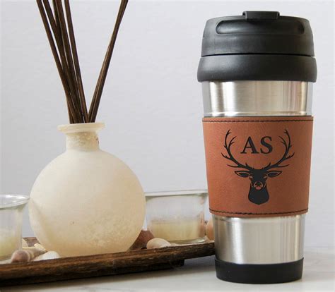 Personalized Travel Mug, Customized Leatherette Stainless Steel Travel ...