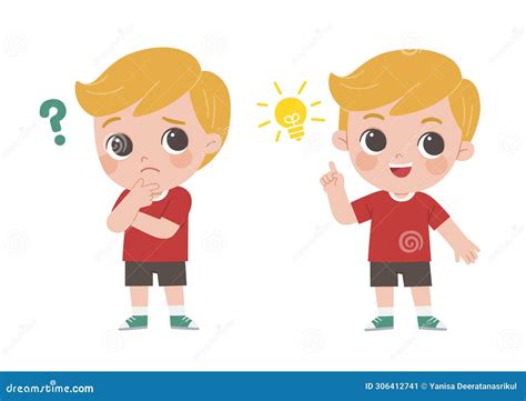 Kids Thinking Idea. Boy Posing Question and Inspiration Stock ...