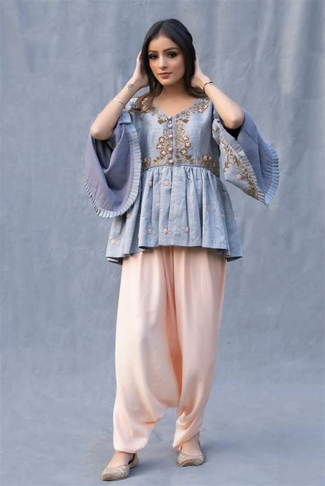 Grey silk peplum set – Anahyta Arora