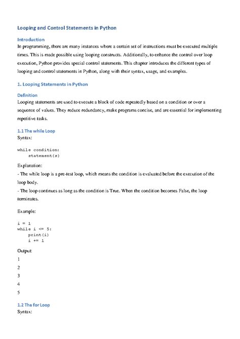 Looping and Control Statements in Python: A Comprehensive Guide - Studocu