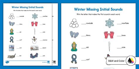 Winter Initial Sounds Worksheet for K-1st Grade