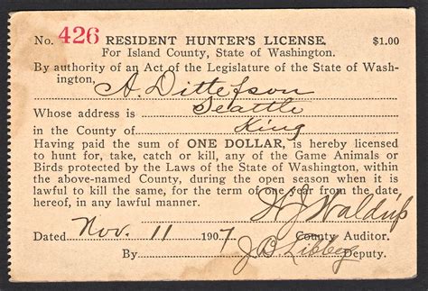SUB 1899 - 1919 Washington Hunting & Fishing Licenses - Waterfowl ...