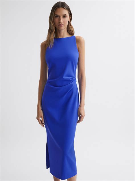 Reiss Bodycon Boat Neck Midi Dress in Blue - REISS