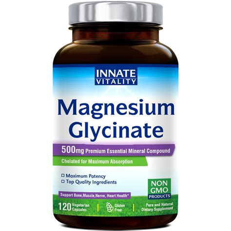 Magnesium Glycinate 500mg per Caps, 70mg Elemental Magnesium, 120 Veggie Caps, Chelated for ...