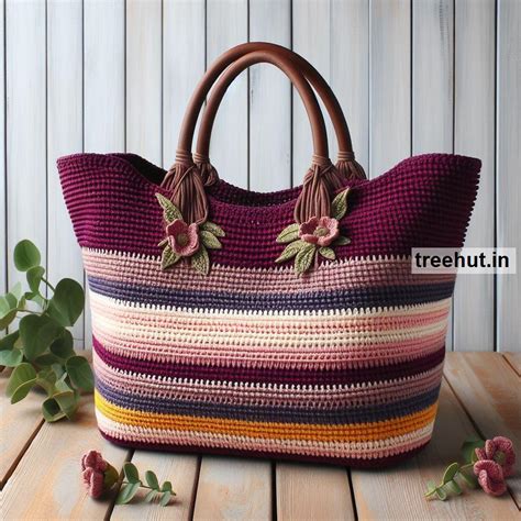 Crochet Beach Bag Ideas in Dark colors and Stripes