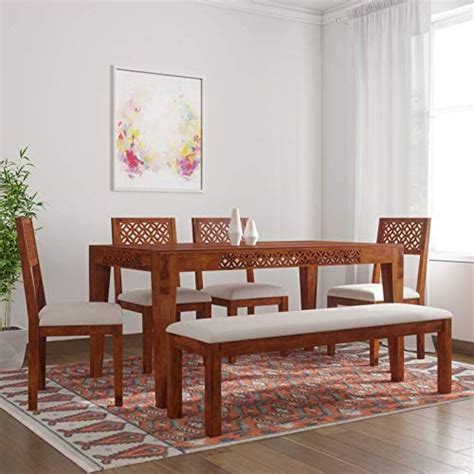 Pridhi Furniture Sheesham Wood 6 Seater Dining Table Set with 4 Chairs ...