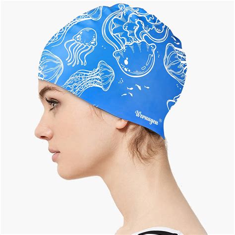 Swim Cap Jellyfish Blue Silicone Waterproof Swim Cap Women Men Adults ...