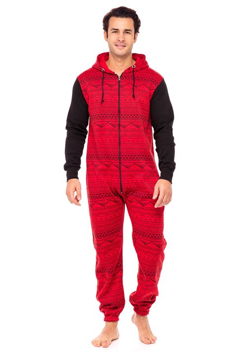 Skylinewears Mens Hooded One Piece Pajamas Adult Non Footed Printed ...