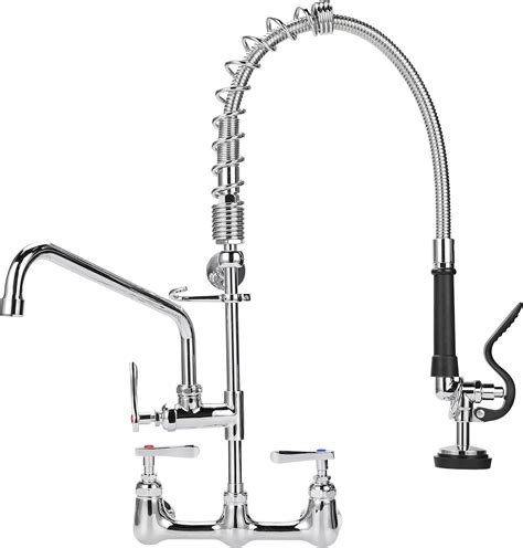 Wall Mount Commercial Kitchen Faucet with Pull Down Sprayer 25'' Height ...