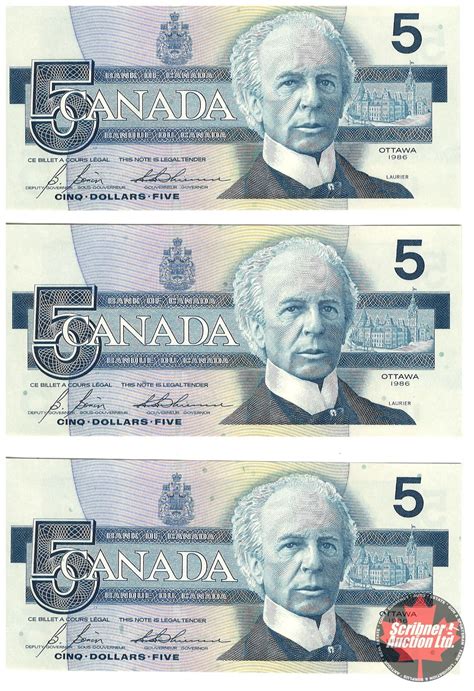 Canada $5 Bills 1986 (10 Sequential): #GPV6068215-224 Bonin/Thiessen ...