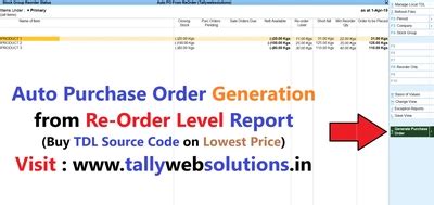TDL Source Code of Auto Purchase Order Generation from Re Order Level ...