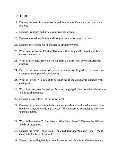 Unit 3 - Question Bank- Unit 3 - UNIT - III Discuss Form or Structure ...