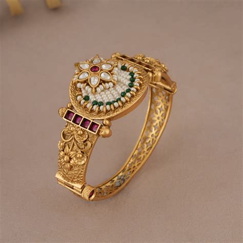 Stunning pearl antique gold openable kada I Online - smarsjewelrys