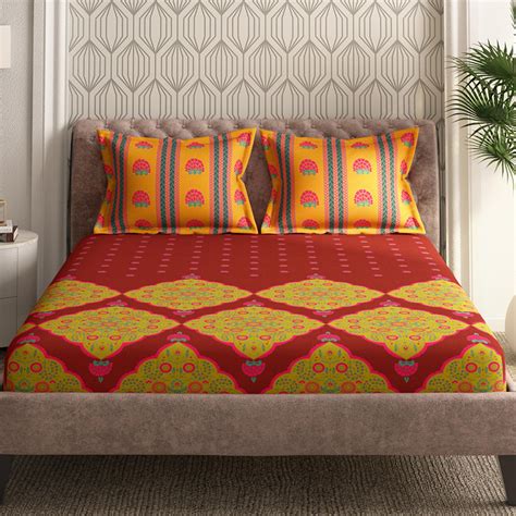 Buy PORTICO Gulmarg Cotton 210TC Printed 3Pcs Super King Bedsheet Set ...