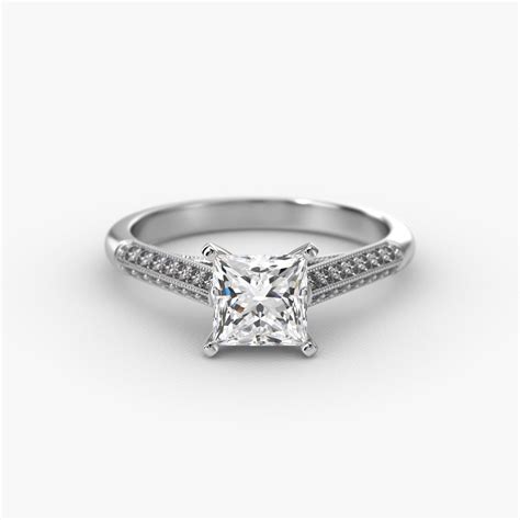 GIA 1.21 Carat F-VVS2 Ideal Cut Princess Diamond Pavé Knife Edge ...