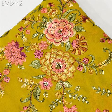 54'' Indian Embroidered Georgette Fabric by the Yard Embroidery Bridal ...