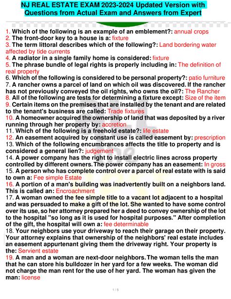 NJ REAL ESTATE EXAM 2023-2024 Updated Version with Questions from ...