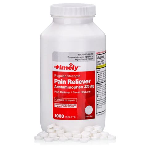 Timely Acetaminophen 325 MG Tablets 1000 Count - Regular Strength Pain Relief - Compared to the ...
