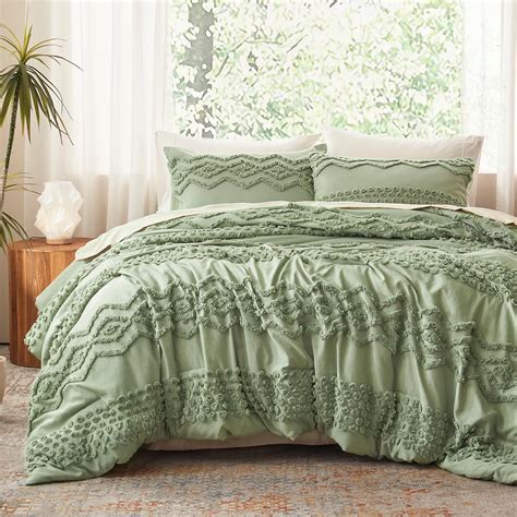 Amazon.com: Luxudecor Sage Green Tufted Comforter Set Queen Size 3 ...