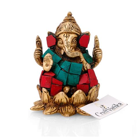 CraftVatika Ganesha Statue Brass Lotus Sitting Hindu Success Good Luck ...