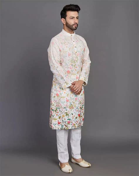 Elegant Cream Coloured All Over Floral Print Cotton Kurta – South India ...
