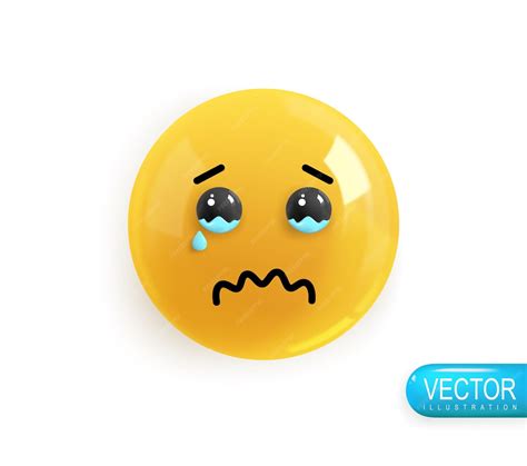 Emoji-Gesicht traurig mit Tränen in den Augen Realistische 3D-Symboldarstellung eines gelben ...