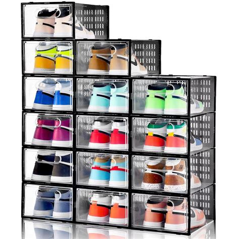 Clemate 15 Pack Shoe Storage Boxes, Clear Plastic Stackable Shoe ...