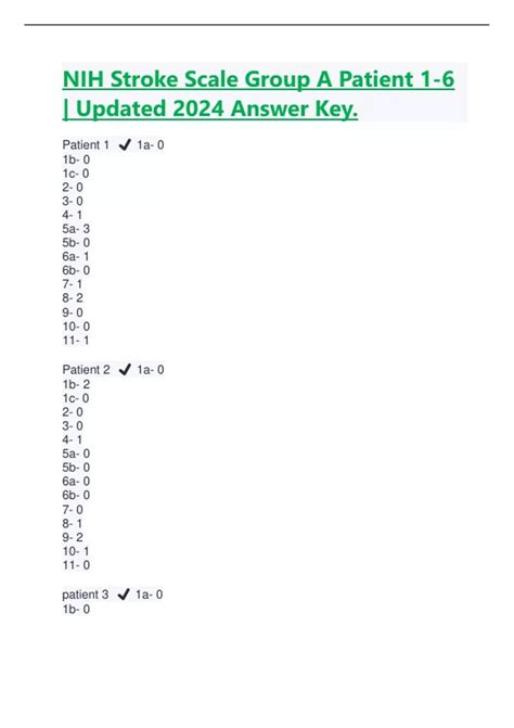 NIH Stroke Scale Group A Patient 1-6 | Updated 2024 Answer Key. - NIHSS ...