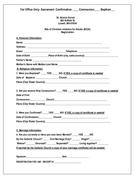 Fillable Online RCIA and RCIC Program - St. Anne and St. Patrick Parish ...