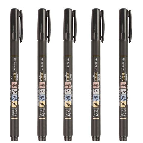 Tombow Fudenosuke Soft Tip Brush Pens with Sticky Note for Calligraphy ...