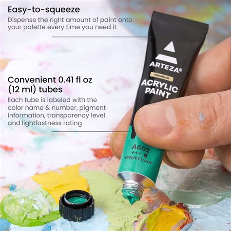 Arteza Premium Acrylic Colours - Sampler Set of 100 x 12 ML Tubes | Art ...