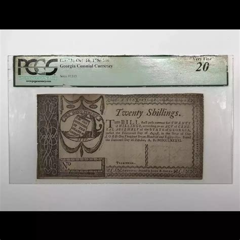 October 16, 1786 Georgia Colonial Currency 20 Shillings Note FR# GA-131 PCGS Currency VF 20 ...
