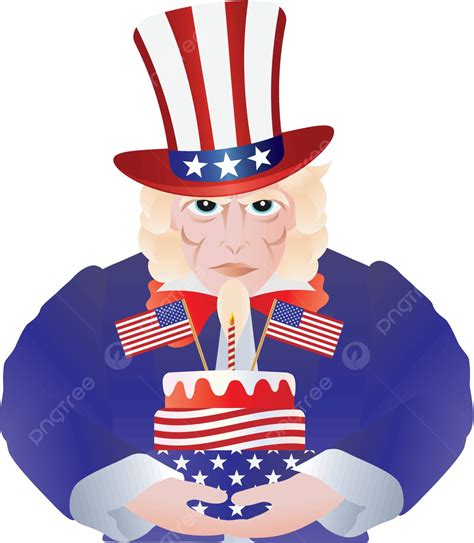 Illustration Of Uncle Sam Holding A 4th Of July Themed Birthday Cake Vector, Usa, Stripes, Uncle ...